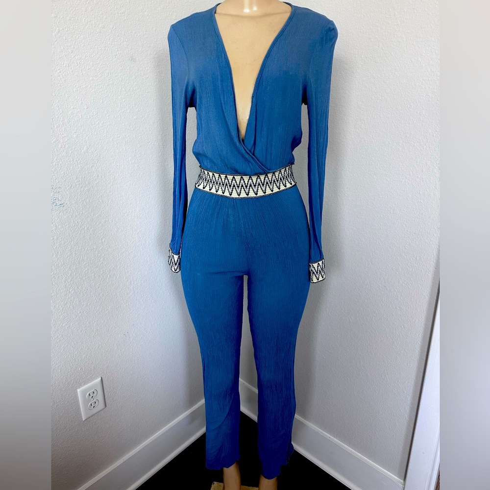 V neck Baby Blue Jumpsuit